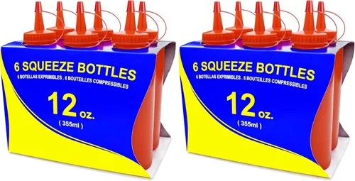 Vista 13 de New Star Foodservice 26283 - Botellas exprimibles de plástico, 8 onzas, rojas, paquete de 6