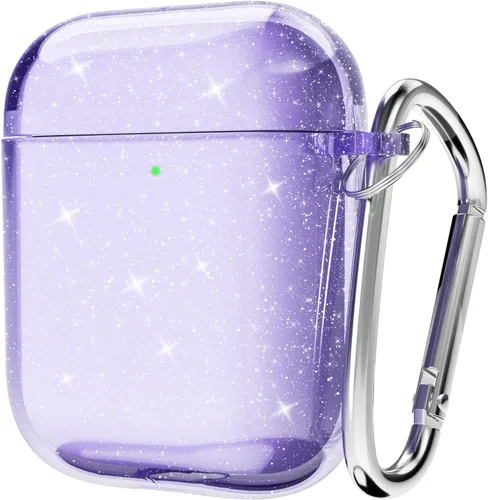 Vista 24 de Svanove Funda para Airpods Transparente con Purpurina, Funda Brillante y Bonita para Airpods de 1ª y 2ª Generación con Llavero, Carcasa Rígida