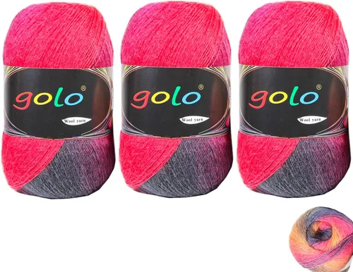 Vista 11 de Hilo de lana golo para tejer 200 yardas, hilo Cachemire multicolor arcoíris