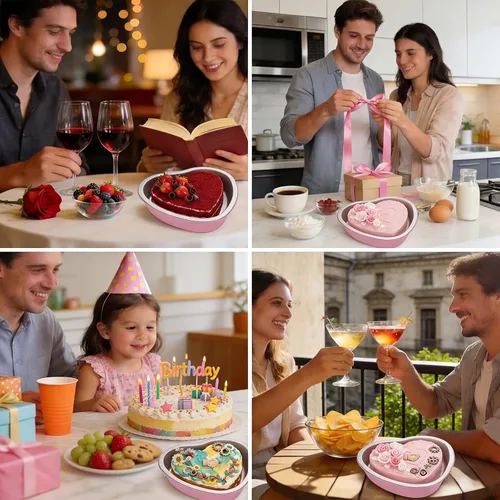 Vista 7 de Juego de 15 moldes para pasteles en forma de corazón con tapas, mini recipientes desechables de papel de aluminio para cupcakes de 22.7 onzas