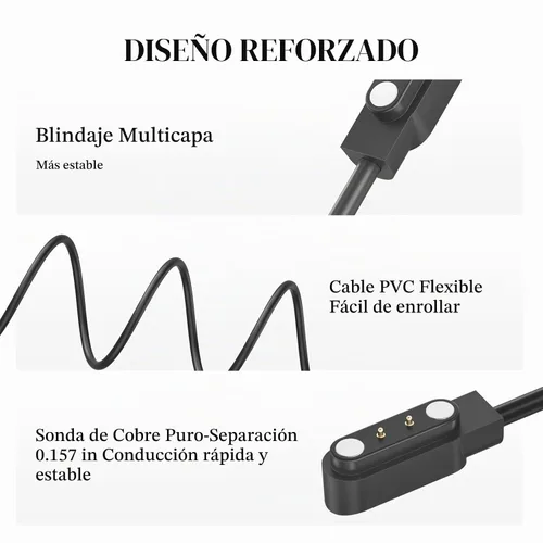 Vista 4 de Vanjua [Paquete de 2] Cable de carga para reloj inteligente, cable de carga magnético de repuesto de 2 pines de 0.157 in para todos los relojes