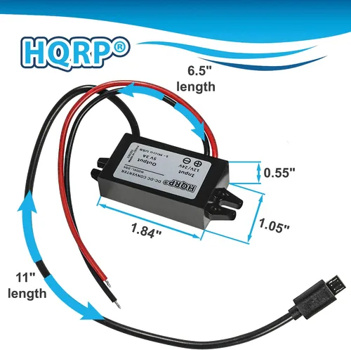 Vista 2 de HQRP Convertidor reductor DC-DC de 12/24V a 5V 3A 15W con conector micro USB macho adaptador de fuente de alimentación compatible con teclado Ring