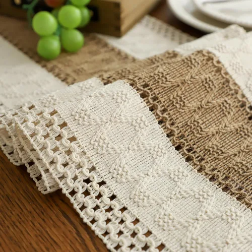 Vista 5 de Simple&Opulence - Camino de mesa de macramé estilo bohemio - 12 x 60 pulgadas, camino de mesa de algodón estilo granja con bordes trenzados