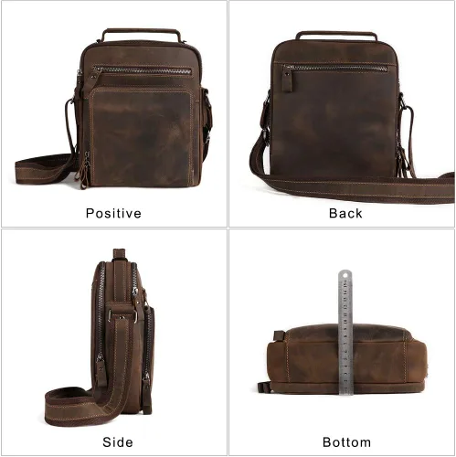 Vista 3 de Bolso bandolera pequeño de cuero genuino para hombre, bolso cruzado de hombro vintage para trabajo, negocios, viajes