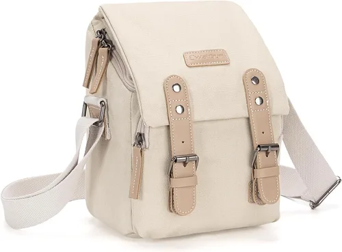 Vista 10 de Cwatcun Bolsa Pequeña para Cámara Bolsa Mensajero de Lona Compacta para Cámara, Funda de Hombro para Cámara Digital, Bolsa de Fotografía de Viaje