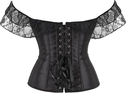 Vista 3 de Chaleco elegante de corsé renacentista con mangas fruncidas y hombros descubiertos para mujer
