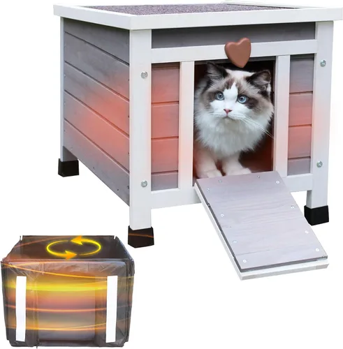 Vista 9 de Casa para gatos resistente a la intemperie para gatos al aire libre en invierno, refugio para gatos al aire libre 100% aislado en todo el perímetro