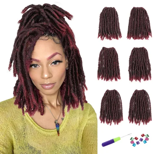 Vista 33 de WIGNEE Cabello de Ganchillo 120 Hebras Locs Sintéticos 8 Pulgadas Locs Suaves Pre-Trenzados 6 Paquetes Cabello de Ganchillo Pre-Anudado para Mujeres