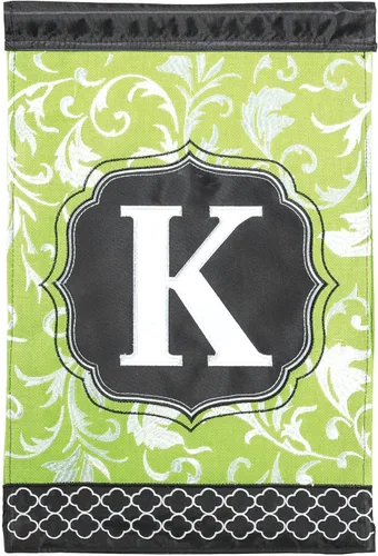 Vista 7 de Monogram E - Bandera de jardín rectangular con doble aplique de filigrana verde y negro, de 18 x 13 pulgadas Filigrana Verde E