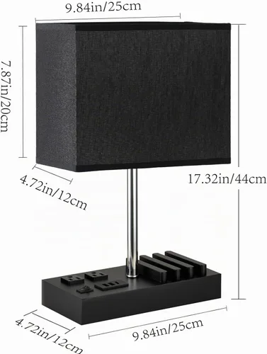 Vista 4 de Lámpara de mesa USB, lámpara multifuncional de mesita de noche con 2 salidas de CA, 3 puertos de carga USB y organizador de soporte de teléfono