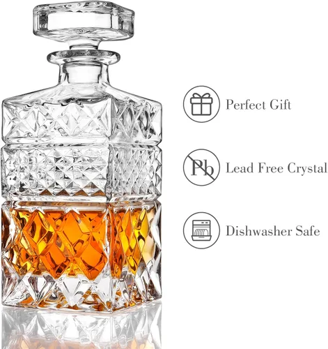 Vista 3 de Decantador de whisky, decantador de licor de 27 onzas con tapón de vidrio en caja de regalo, decantador de bourbon premium, decantador de whisky