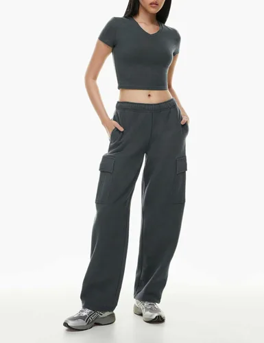 Vista 2 de Pantalones deportivos casuales holgados de forro polar para mujer, pantalones deportivos de pierna ancha de gran tamaño con 6 bolsillos para otoño e