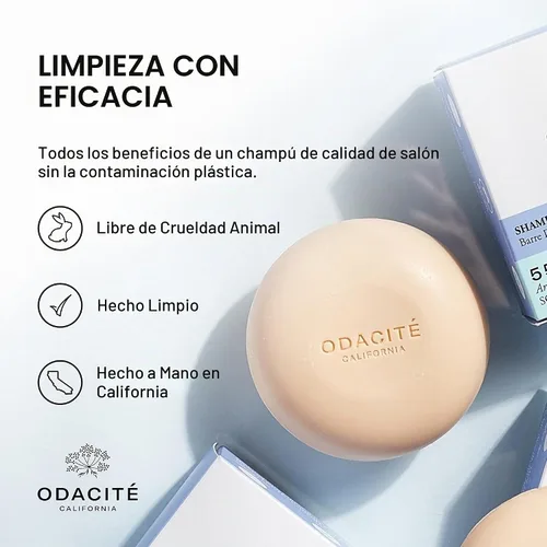 Vista 6 de Odacité Shampoo Bar – Champú sólido sin sulfato de argán y coco para todo tipo de cabello, cabello rizado y teñido – Hidratante, sin plástico