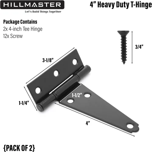 Vista 4 de Hillmaster Bisagras de puerta de cobertizo resistentes con correa en T de 4 pulgadas, bisagra en T negra para cercas de madera, persiana, ventana