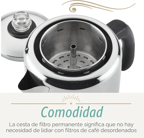 Vista 5 de Farberware Classic Yosemite - Percolador de café de acero inoxidable, 8 tazas, color plateado