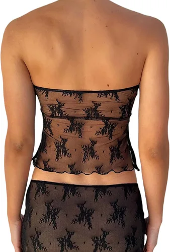 Vista 3 de Camiseta sexy sin tirantes para mujer, estilo casual, con diseño de tubo torcido, fruncido, para salir, Y2K, sin espalda