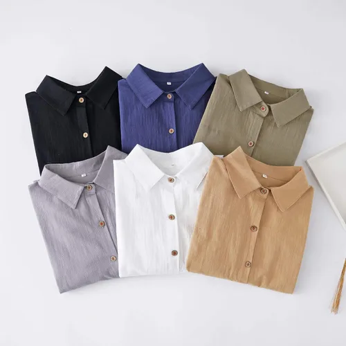 Vista 4 de Minibee Camisas de lino para mujer, blusas con botones