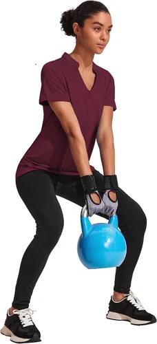 Vista 4 de COOrun Camisetas de entrenamiento para mujer, manga corta, cuello en V, absorben la humedad, camisetas de yoga, golf, atletismo, correr, camisetas