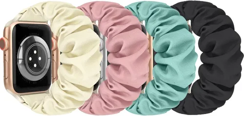 Vista 9 de Paquete de 4 bandas elásticas Scrunchie compatibles con Apple Watch de 38 mm, 40 mm, 41 mm, 42 mm, 44 mm, 45 mm, 49 mm, bandas elásticas con bonito
