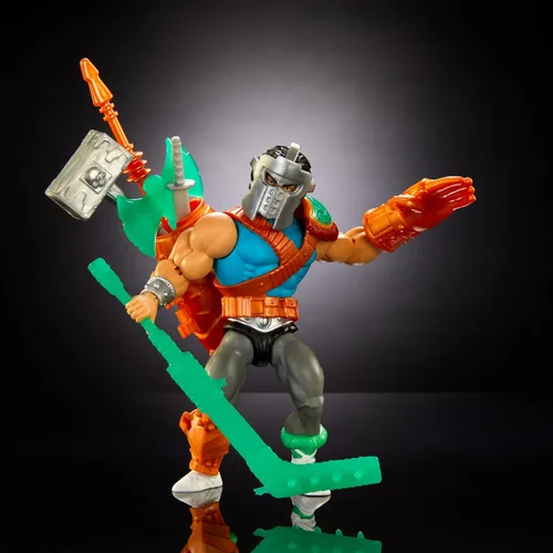 Vista 4 de Masters of the Universe Origins Tortugas de Grayskull Casey Jones Figura de acción de juguete, 16 articulaciones, armadura y armas, cruce entre TMNT