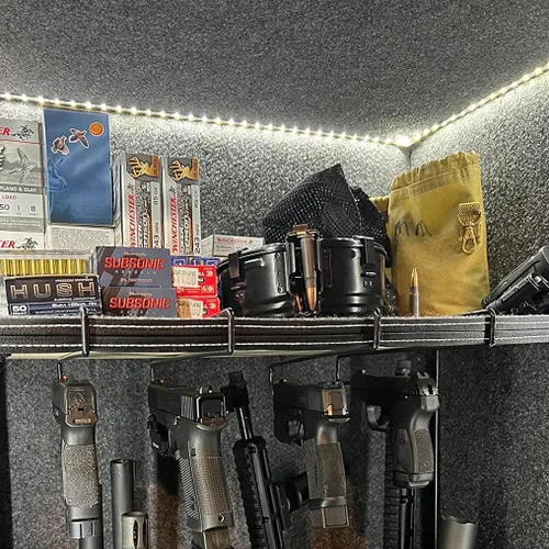 Vista 5 de Adoreal 10 soportes para pistolas, estante seguro para pistolas o apilar en el gabinete de armas, accesorio seguro para armas, organizador