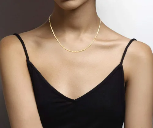 Vista 3 de Miabella 18K Gold Over 925 Sterling Silver Italian Sparkle Mirror Link Chain Necklace for Women Teen Girls Made in Italy