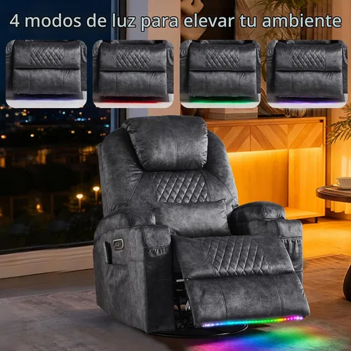 Vista 8 de Silla reclinable giratoria ajustable con motor doble gris (Velvet Gray)