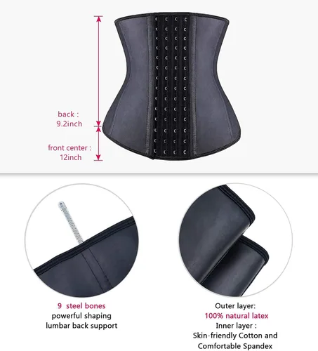 Vista 4 de YIANNA Entrenador de cintura para mujer, corsé de látex bajo el busto, corsé de cintura con reloj de arena, 4 ganchos