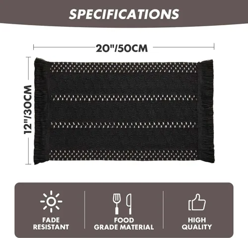 Vista 5 de Juego de 4 manteles individuales estilo macramé boho, manteles individuales decorativos negros de algodón natural de granja tejidos para decoración