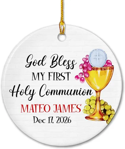 Vista 20 de Adornos de cerámica personalizados con texto en inglés «My First Christmas», bonito adorno de Navidad de gato para bebés, niños, primer recuerdo