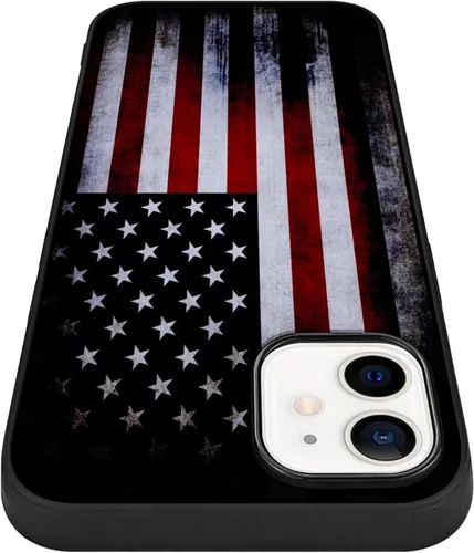 Vista 5 de Funda compatible con iPhone 12/12 Pro, patrón de bandera estadounidense, parte trasera de policarbonato duro, lados de TPU suave, protección a
