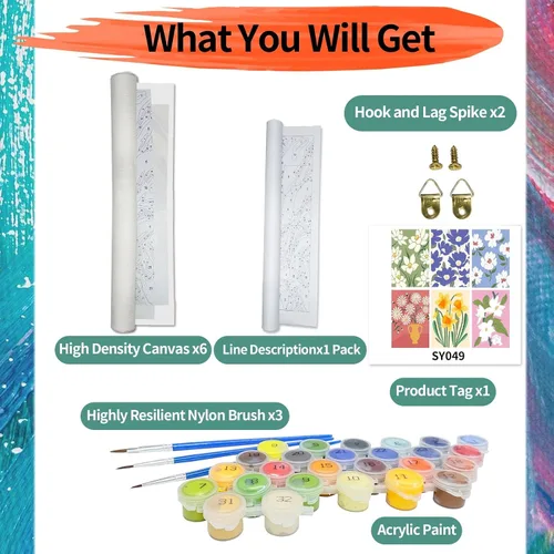 Vista 8 de YALKIN Paquete de 6 kits de pintura por números para adultos, pintura al óleo acrílica fácil por números, kit de pintura de acuarela de flores por