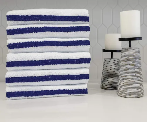 Vista 2 de Pacific Linens Juego de toallas de baño finas y ligeras de uso comercial, 22 x 44 pulgadas, 100% algodón, de alta absorción, secado rápido Rayas