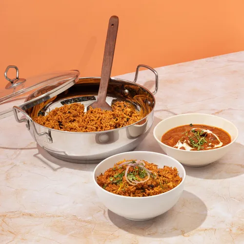 Vista 9 de Vinod Utensilios de cocina para inducción Kadai con tapa plateada 2 litros