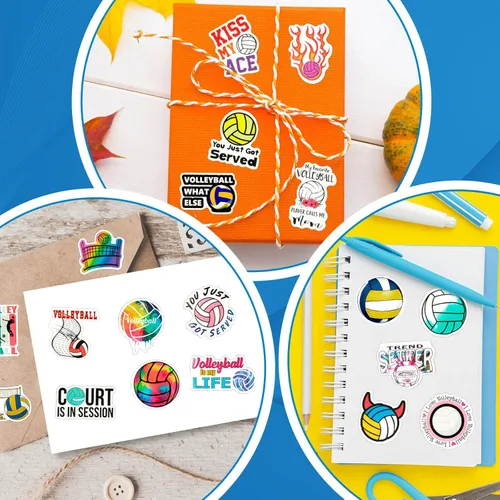 Vista 6 de 150 calcomanías de voleibol impermeables para botellas de agua, paquete de calcomanías deportivas de vinilo grandes, regalos para adolescentes