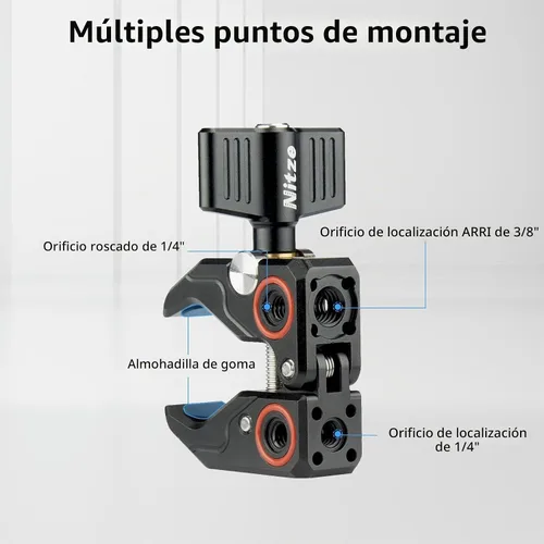 Vista 3 de Nitze Super Clamp para cámara con tornillos y adaptadores de rosca - N18A