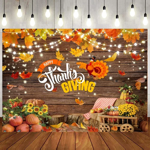 Vista 2 de Telón de fondo de Acción de Gracias de 10 x 8 pies, para otoño, cosecha, calabaza, pavo, para fiesta de otoño, reunión familiar, escuela