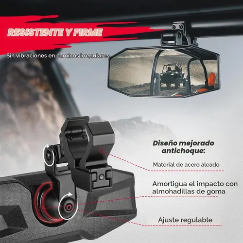 Vista 2 de KEMIMOTO Espejo Central UTV, Abrazadera de Aluminio Ajustable Espejo Retrovisor UTV se Ajusta a Jaula Antivuelco de 1.5"-2" y Compatible con Polaris