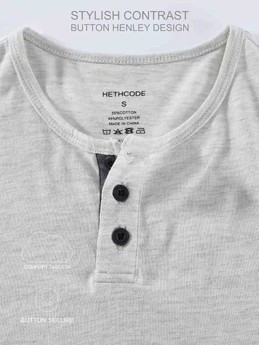 Vista 3 de HETHCODE Camiseta deportiva Henley de manga corta y larga para hombre, diseño clásico y cómodo, suave, ajuste regular, para deportes