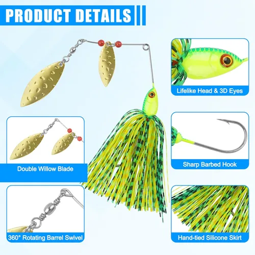 Vista 2 de Señuelos de pesca Spinnerbaits, 6/12 piezas de señuelos de pesca de lubina, cebos giratorios sin hierbas, señuelos para lubos, cebos de lucio, pesca