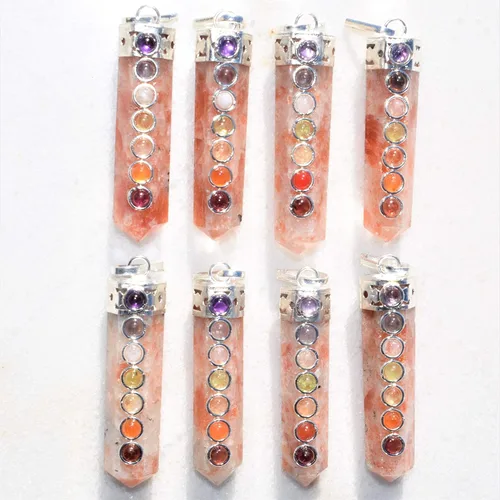 Vista 3 de Zenergy Gems CHARGED Colgante perfecto de cristal natural del Himalaya de 7 chakras + cadena de plata de 20 pulgadas + corazón de carga de selenita