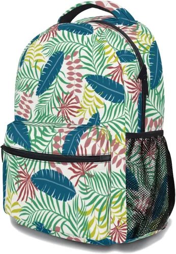 Vista 3 de Mochila escolar de hombro, mochila informal para viajes, deportes al aire libre, para mujeres, niñas, niños y adolescentes, Hoja Hawaiana, Tropical