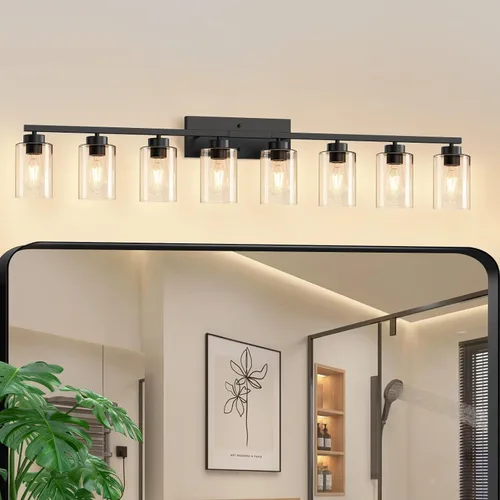 Vista 41 de IZORRO Lámparas de baño, modernas luces de tocador, accesorios de iluminación de baño sobre espejo con pantalla de vidrio transparente, aplique