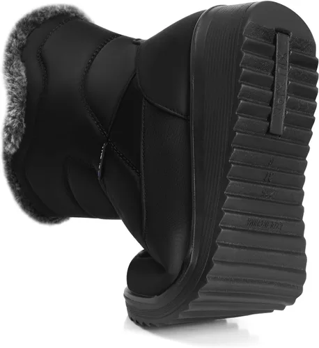Vista 4 de SHIBEVER Botas de nieve para mujer, botines de invierno, impermeables, con forro de piel, con cremallera lateral, botas para exteriores