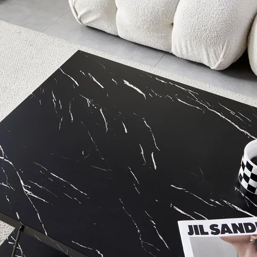 Vista 6 de Btrpily Mesa de centro de madera, moderna mesa de centro de mármol, contemporánea, elegante, muebles de alta gama para tu sala de estar