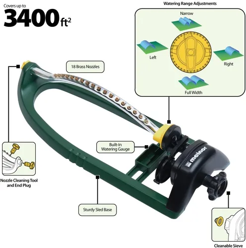 Vista 3 de Melnor 65048-AMZ - Aspersor oscilante con boquillas de latón y juego de adaptador de producto QuickConnect, 3,400 pies cuadrados, paquete de Amazon