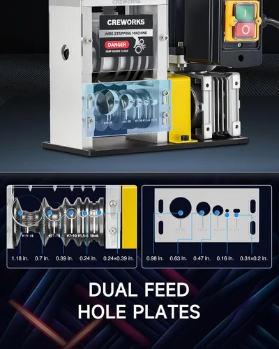 Vista 3 de CREWORKS Máquina peladora automática de cables con motor de 180 W, máquina peladora de cables eléctricos de 5 cuchillas para alambre de chatarra