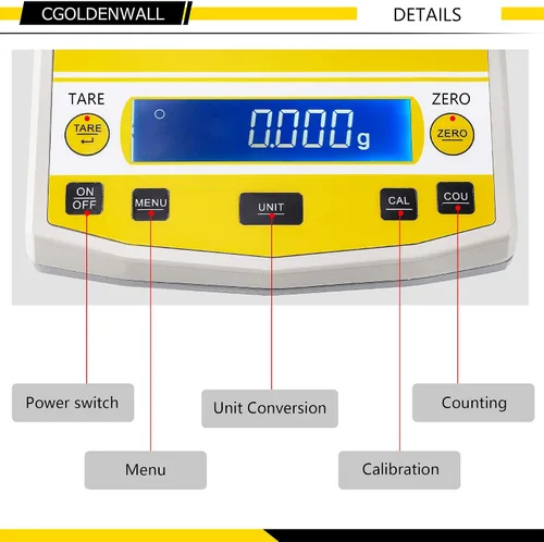 Vista 3 de CGOLDENWALL Balanza analítica digital Balanza de alta precisión Balanza electrónica digital para farmacia de laboratorio (7.05 oz 1mg)