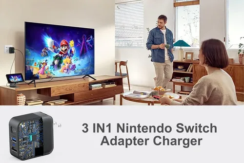 Vista 7 de Adaptador de cargador de muelle para interruptor OLED, cargador de interruptor portátil para modo de TV, base HDMI con cable de 4 pies, interruptor