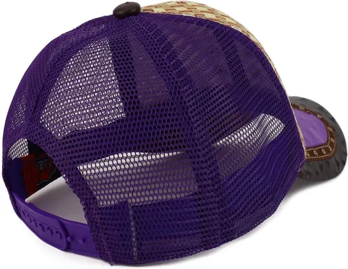 Vista 3 de Trendy Apparel tienda paja diseño metálico Rodeo Cowboy caballo Logo de metal camionero de malla gorra de béisbol